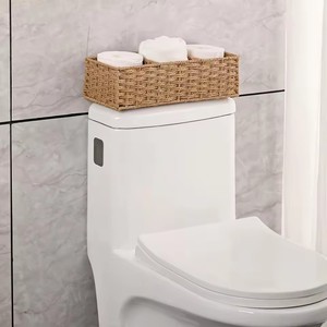1 panier de rangement tissé à trois compartiments, bac de rangement en <span class=keywords><strong>papier</strong></span> fait à la main et en saule, support de boîte à mouchoirs pour réservoir de toilette - Product Image 4