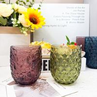 Verre à eau coloré en verre transparent gaufré ananas sans plomb, avec base antidérapante robuste