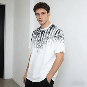 Camiseta Casual Personalizada de Gran Gramaje con Lavado Ácido y Estampado Desgastado, Unisex Oversize con Patrón Rasgado, Poliéster/Algodón Vintage - Product Image 2