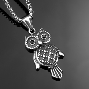 Collar con Colgante de Búho de Acero Inoxidable para Hombre, con Incrustaciones de Piedras Preciosas Negras, Joyería de Regalo con Forma de Animal - Product Image 2