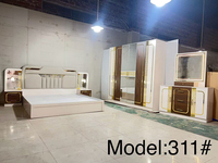 Ensemble complet de meubles design et moderne, lit rembourré en tissu, grande taille, MDF, ensemble chambre à coucher en bois