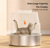 Bac à litière pour chat rond décoratif dissimulé, anti-odeur, en acier inoxydable, avec plante artificielle et pelle