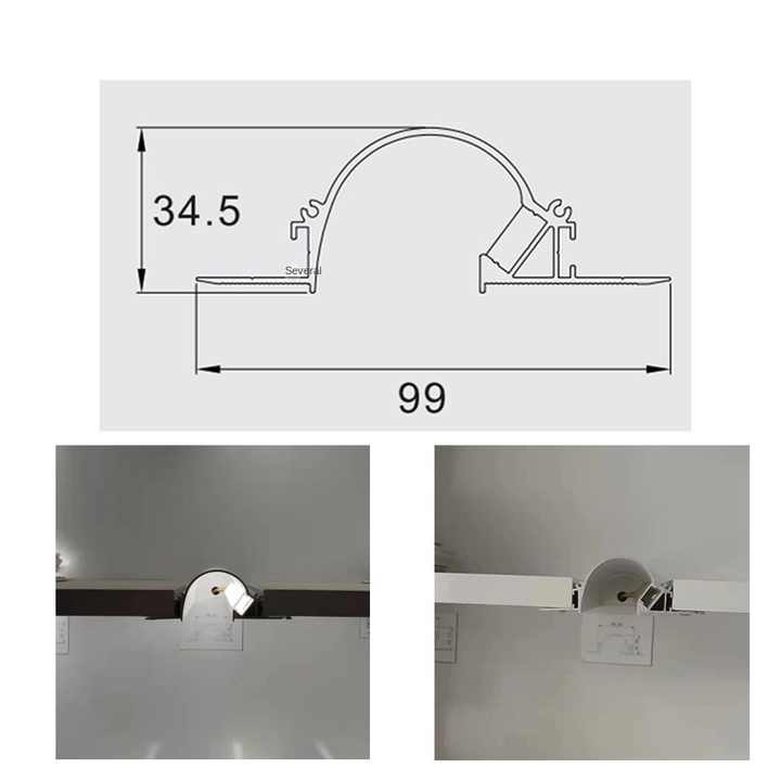 U-Shaped Concealed LED Frameless Profiles for Polarized Wall Washing Linear Light Slots in Bedroom Corridors