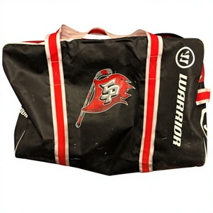 Large Heavy Duty Black Tarpaulin Hockey <b>Duffel</b> <b>Bag</b> with Polyester Lining and White Red Straps Custom Logo - Product Image 2