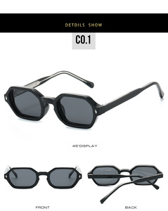 Occhiali da sole alla moda con montatura poligonale quadrata in PC+CP di alta qualità, lenti arancioni e rosse, occhiali da sole rotondi per esterni - Product Image 2