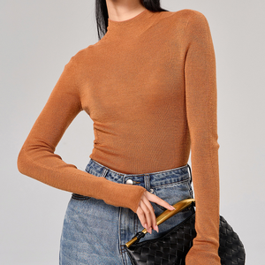 Áo len cao cấp chất liệu len, cổ bán cao, màu trơn, ôm dáng, dành cho nữ - Product Image 3