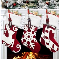 Sacs cadeaux de Noël avec broderie renne et flocon de neige, chaussettes en velours peluche pour décorations à suspendre à la porte, fournitures de fête
