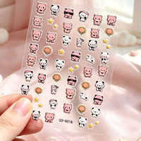 Autocollants 5D en relief pour ongles, motifs mignons d'ours panda, tournesol, étoile, animaux, autocollants adhésifs pour manucure DIY