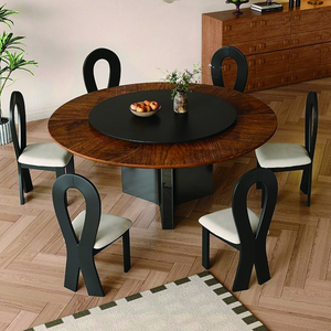 Mesa de comedor redonda de lujo moderna con bandeja giratoria estable, tapa de madera para el hogar, hoteles, apartamentos, restaurantes, villas para la cena - Product Image 3