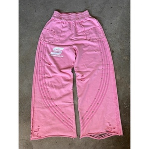 Custom Vintage Street Loose Ripped Sweatpants Studded Wide Leg Casual Unisex <b>Trousers</b> Fashion Hip Hop <b>Joggers</b> - Product Image 4