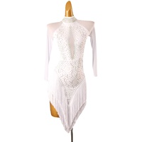 Robe de concours de danse latine professionnelle 2026, design floral, haut de gamme, blanche, pour femmes adultes