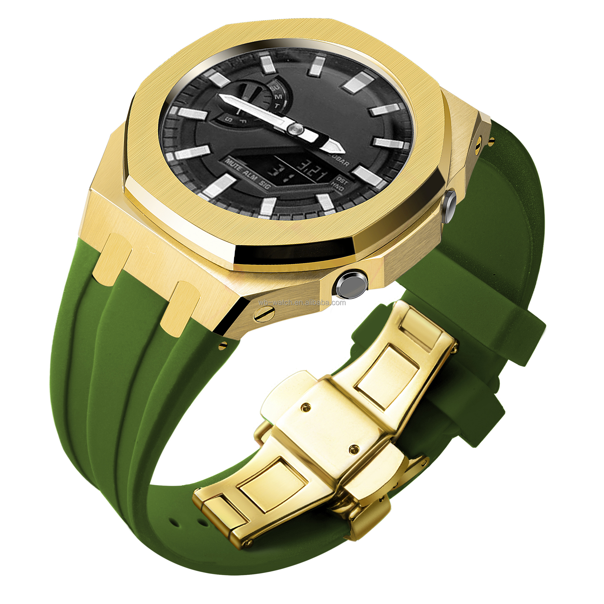 Boîtier doré + bracelet vert