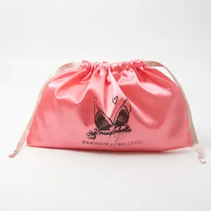 Custom Logo Satin Dust Bag Reusable Makeup Pouch Bags Satin Pouch Bag With Drawstring