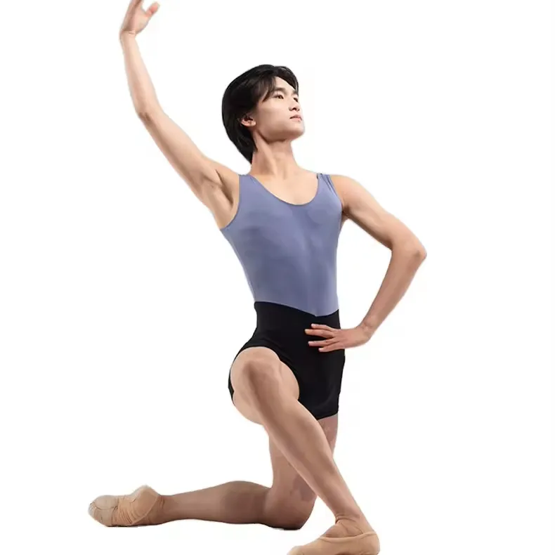 Boys Black Stretchy Training Dancewear Ballet Leotard with Sleeveless Top and Tight Pants Modern dance costume