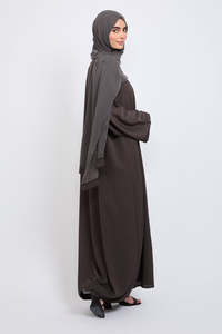 LEDUO Customized Brand New Plain <b>Open</b> Style Beaded Trim and Contrast Piping Modest Muslim for Women Zip-<b>up</b> Abaya - Product Image 2