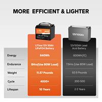 Baterai LiTime 12V 50Ah LiFePO4 640Wh 50A BMS 4000+ Siklus Ringan untuk RV Marine Fish Finder Grosir