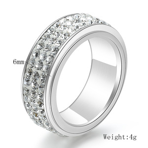 Bague pour femme en acier inoxydable 6 mm sertie de trois rangées de diamants, monture pavée, bijou cadeau - Product Image 5