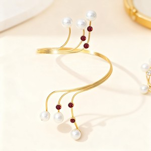 <span class=keywords><strong>Ensemble</strong></span> de bracelets et bagues électroplaquées en fer avec perles et lignes torsadées géométriques simples, style mode bureau/carrière pour femmes, de style européen et américain - Product Image 5