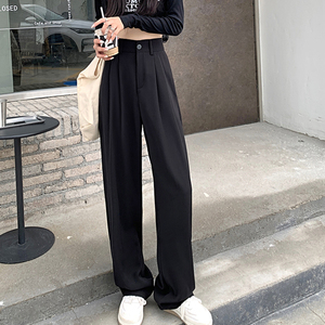 <span class=keywords><strong>Pantaloni</strong></span> Lunghi Plissettati da Ufficio Primaverili e Autunnali a Vita Alta e Gamba Larga per Donna con Bottone Singolo - Product Image 2