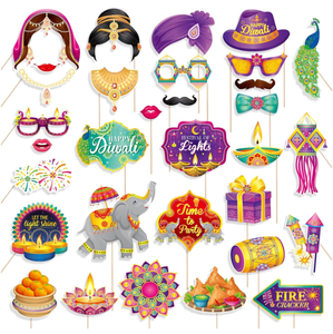 Indien hindou Rangoli Diya Ganesha paon heureux Diwali papier <span class=keywords><strong>Photo</strong></span> accessoires cadres bannières Kit pour Festival des lumières fête décor - Product Image 1