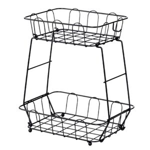 Étagère à fruits et légumes à double couche avec crochets, rangement de cuisine empilable carré pour fruits, légumes et collations - Product Image 4