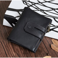 Portefeuille minimaliste unisexe en cuir véritable, court, trois compartiments, grande capacité, porte-cartes à bouton, pour cartes d'identité, de crédit et bancaires, en polyester