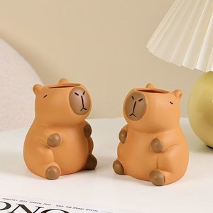 Kapibala Pen Holder Round Ceramic Animal Shape Desk Organizer Storage Cylinder Office Decorative Ornament - Product Image 1