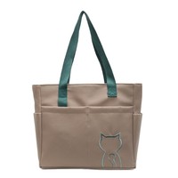 Sac fourre-tout en toile pour femme, sensation haut de gamme, grande capacité, style porté épaule, collection automne 2025, broderie animale fraîche et douce, fermeture éclair