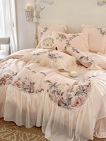 Ensemble de housse de couette de luxe en dentelle jacquard de coton de style coréen, broderie princesse, pour mariage