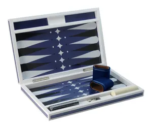 Set Backgammon Catur Mewah Terbaik Lukisan Tinggi Kilau Kayu Klub Sutra Bermain Catur Biru & Putih. Dan Penyimpanan Pemeriksa Sonny