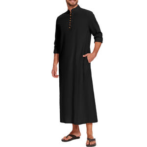 เสื้อคลุมผู้ชายแบบโทบ ชุดมุสลิม แขนยาว สีพื้น ผ้าโพลีเอสเตอร์ ความยาวคลุมเท้า สำหรับละหมาดและสวมใส่ประจำวัน - Product Image 3