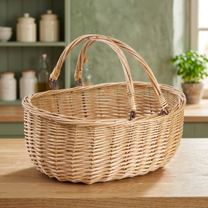 BEST SELLER High Quality Cheap Wicker Plastic Rattan Natural Storage Durable Hand Woven Handle <b>Basket</b> Made In Vietnam - Product Image 1