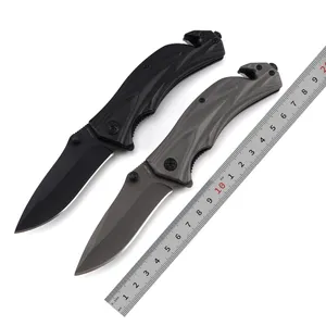 Black grey aluminum handle folding survival tactical knife pocket knife with glass breaker rope cutter