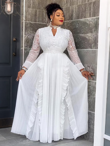 Vestido de Noche Elegante para Mujer Africana de Talla Grande, Vestido Maxi con Encaje y Pedrería, Cuello en V, Estilo Islámico para Fiesta o Boda - Product Image 2