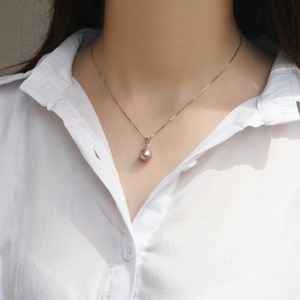 Natural Freshwater <b>Pearl</b> <b>Necklace</b> for Women 925 <b>Silver</b> Ins Trendy Minimalist Style Versatile Water Droplet Collarbone Chain - Product Image 1