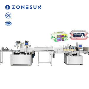 Machine d'étiquetage automatique ZONESUN ZS-TB70DM pour palettes, empilage et emballage double face de lingettes humides sur surface plane - Product Image 1