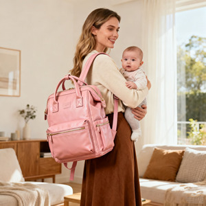 Nhà Sản Xuất OEM Phong Cách Công Suất Lớn Vegan Giả Da Du Lịch Bé Tã Túi Ba Lô Với Thay Đổi Pad Cách Điện Túi - Product Image 4