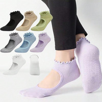 Chaussettes de yoga pour femmes en coton peigné antidérapantes à volants tricotés pour la danse, le fitness, le Pilates et les exercices de printemps