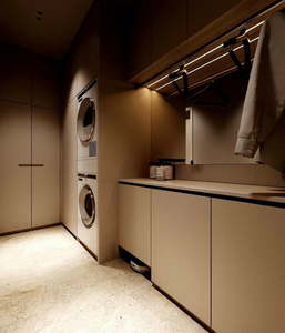 洗濯室収納家具用の吊り下げ棒付きカスタム一体型壁掛け積み重ね式ランドリーキャビネット - Product Image 2