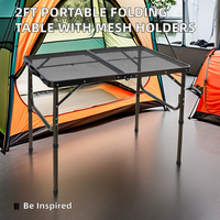 Table pliante portable en aluminium de 2 pieds pour cuisine de camping ou hôtel avec supports en maille légère et réglable en hauteur
