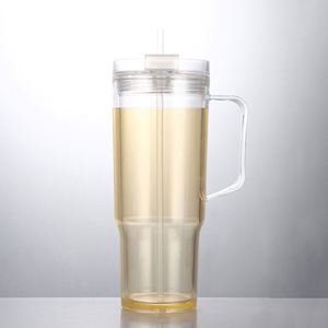 Nouveau style – Gobelet isotherme réutilisable de 40 oz en plastique transparent avec poignée et couvercle, idéal pour la bière, les paillettes et le verre transparent DIY - Product Image 3