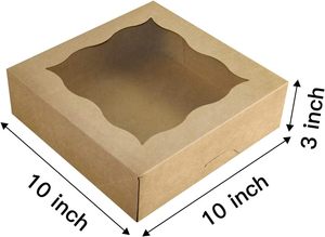 Cajas de Panadería Marrones de 10"x10"x3" con Ventana de PVC para Pasteles y Galletas, Caja Grande de Papel Kraft Natural - Product Image 2