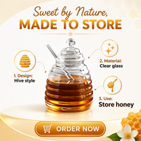 Stoples Madu Kaca Modern Transparan dengan Tutup Kayu, Pengaduk Kaca, Wadah Penyimpanan Makanan Ramah Lingkungan