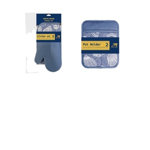 Ensemble de maniques de cuisine et de protège-plats en silicone bleu à rayures, résistant à la chaleur, pour la cuisson et la pâtisserie - Product Image 5