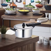Casserole à pression en acier inoxydable avec indicateur de pression visuel, fond en aluminium à trois couches, poignée en bois, antiadhésif