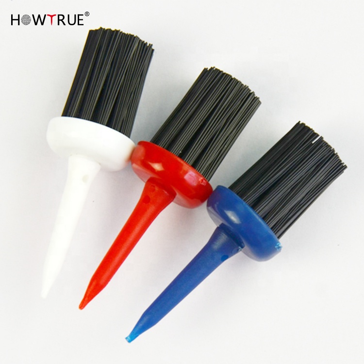 HOW TRUE Großhandel Multi color Golf Brush Tees Zubehör Custom Logo 57/62mm Kunststoff Golfclub Reinigungs bürste