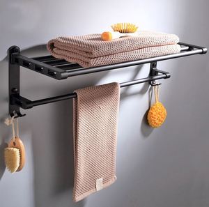 Étagère à serviettes pliante en aluminium WEKIS et porte-serviettes double barre - Design moderne pour hôtel et usage extérieur, ensemble d'accessoires de salle de bain - Product Image 2