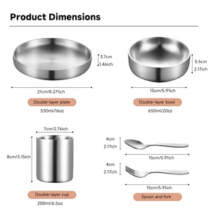 Ensemble de vaisselle pour enfants en acier inoxydable à double paroi isolée, assiette, bol, tasse et couverts pour bébé - Product Image 2