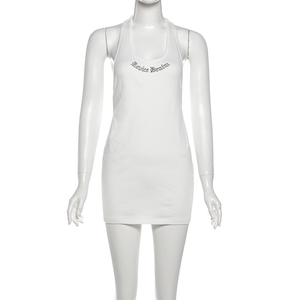 Mini Abiti con Stampa a Lettere da Donna, Scollo a U, Design con Aperture Laterali, Senza Maniche, Vestito Aderente Effetto Push-Up sui Fianchi, Sexy e alla Moda - Product Image 5