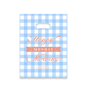 Sacs de marchandises <span class=keywords><strong>en</strong></span> plastique HOYO bleu et blanc à carreaux, sacs à poignée découpée avec imprimé pied-de-poule et motif floral porte-bonheur pour la vente au détail - Product Image 5